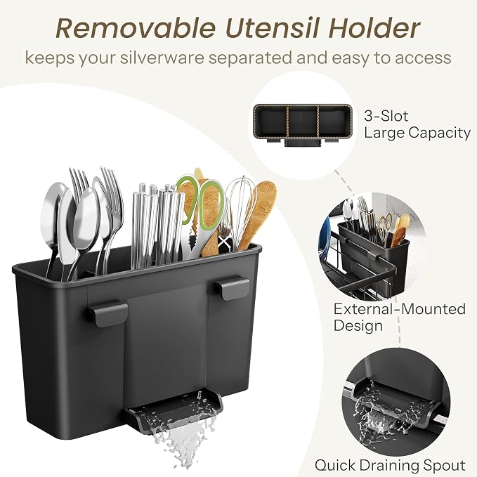 SNTD Dish Drying Rack for Small Kitchen Counter, Rotating Spout & Angled - Image 9