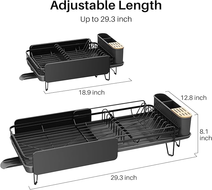 SNTD Large Dish Drying Rack for Kitchen Counter, Expandable, Adjustable Length - Image 2