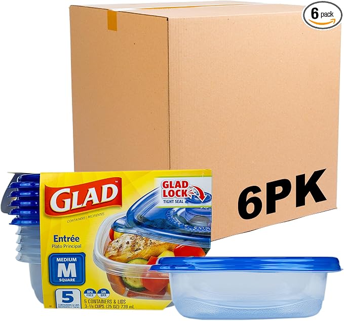 Glad GladWare Entree Food Storage Containers, 25 Oz, 6-Pk | Lock-tight seal by GladTrashFoodStorage