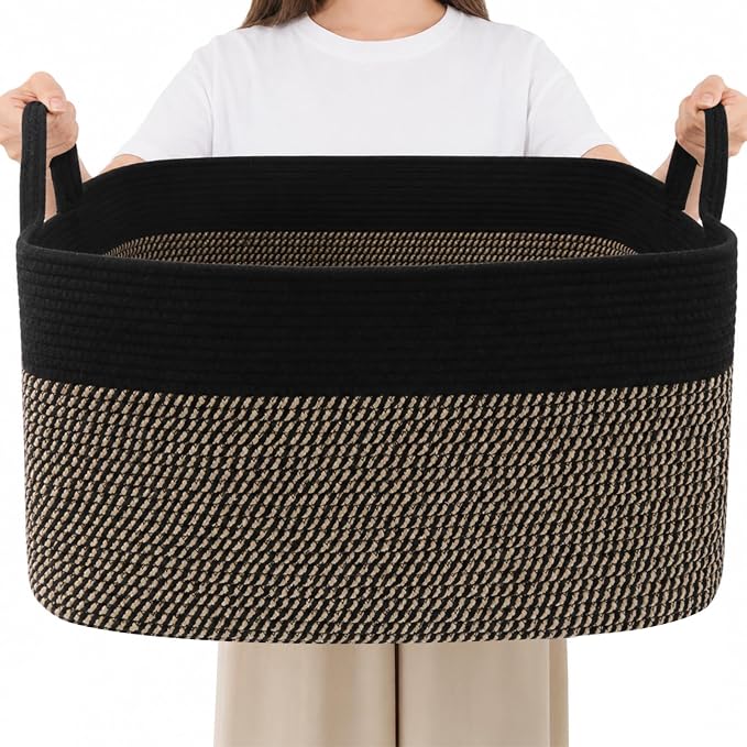 96L Laundry Basket with Handles, Extra Blanket Basket by HZFTJOY