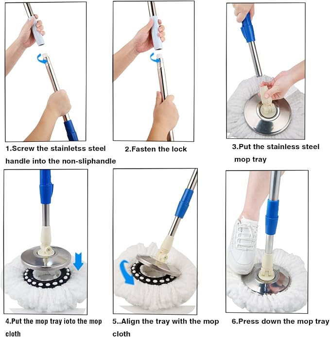Spin Mop and Bucket with Wringer Set, 6 Mop Refills - Image 3