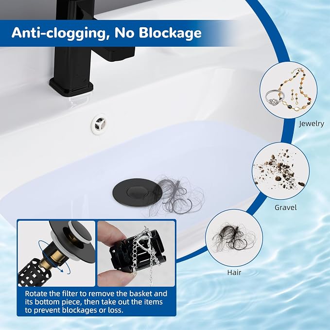Hibbent 2 PCS Upgraded 3 in 1 Bathroom Sink Drain Strainer, Pop Up Stopper | - Image 2