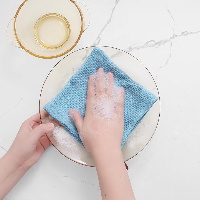 Homaxy 100% Cotton Waffle Weave Kitchen Dish Cloths 12-Pack, Sky Blue | 12 x 12 - Image 4