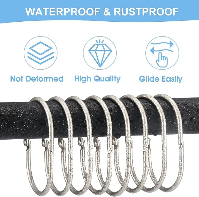 24 Pcs Shower Curtain Rings, Goowin Shower Curtain Hooks, Oval Snap Shower Rings - Image 3