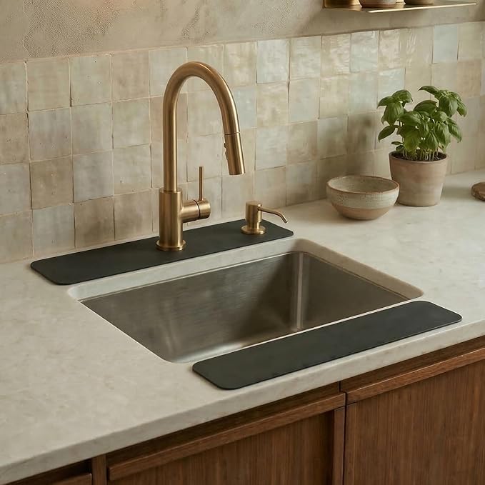 Customizable Kitchen Sink Faucet Mat: 24" Lx4 W Absorbent Splash Guard | 2PCS by EazziSwitch