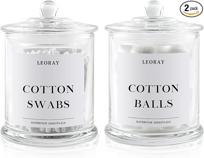 LEORAY 2 Pack Glass Qtip Holder Dispenser by LEORAY
