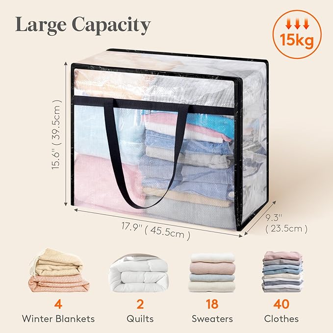 Lifewit 2 Pack Clear Storage Bags, 45L Clothes Organizer - Image 2