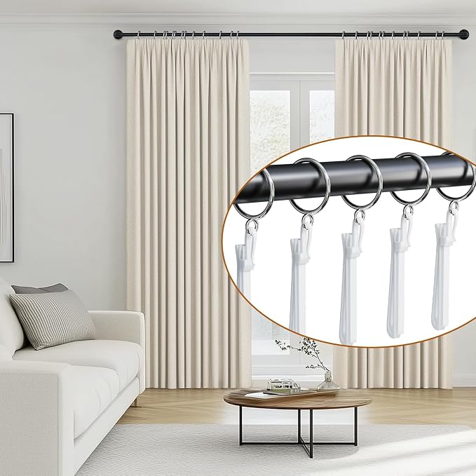 1.25 Inch Curtain Rings with Hooks, 24 Pack Silver Metal Drapery Rings with - Image 4