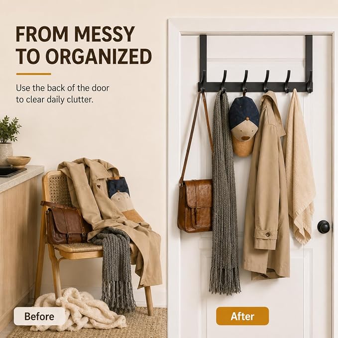 Peasulin Over The Door Hooks, 1 Pack Black Door Hanger Rack | - Image 4