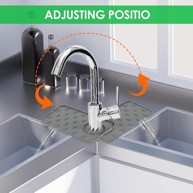 2Pcs Silicone Sink Faucet Splash Guard Mat Sponge Holder 8.3 x 5.3 Inch | Soap - Image 3