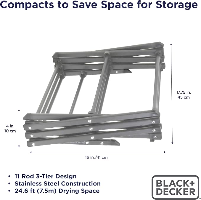 BLACK+DECKER Space Saving 3-Tier Expandable Clothes Drying Rack, Foldable - Image 3
