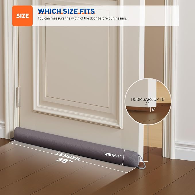 MAGZO Draft Stopper for Bottom of Door Seals 3" Gaps 38 Inches, Premium Cotton - Image 3