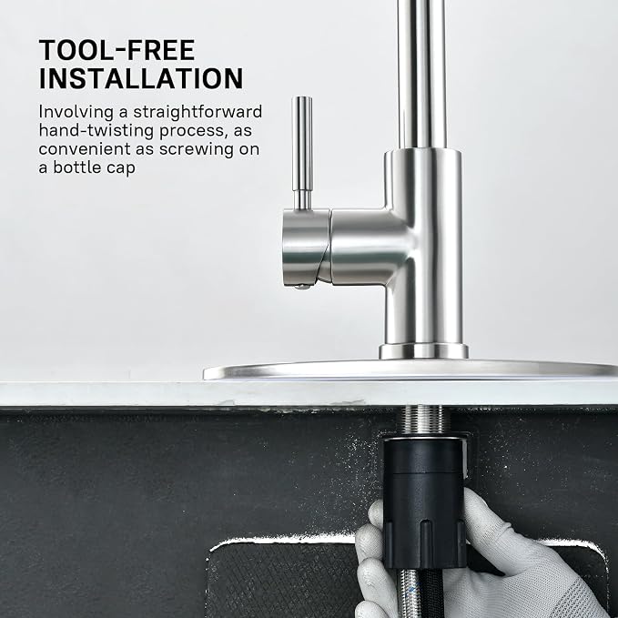 WEWE Pull-Down Kitchen Faucet, 3-Mode Sprayer, Brushed Nickel, 2 Set | 360° - Image 7
