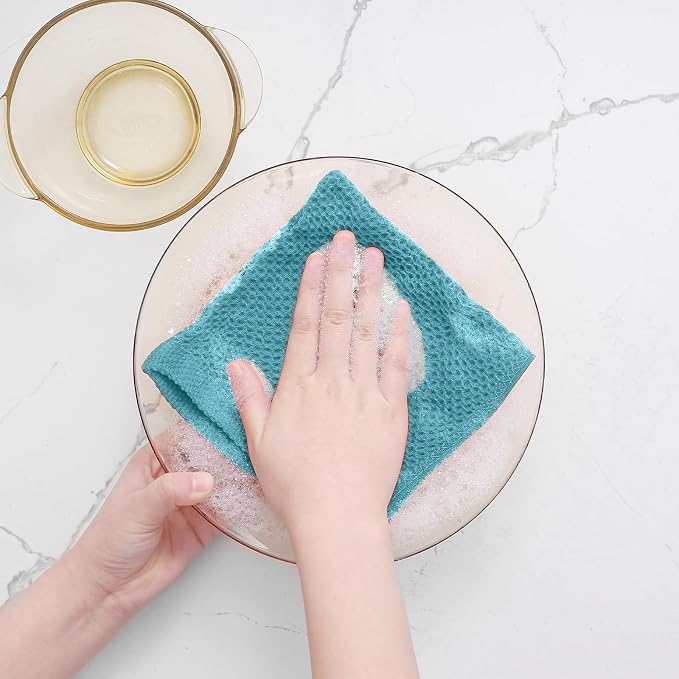 Homaxy 100% Cotton Waffle Weave Kitchen Dish Cloths 24-Pack, Lake Blue | 12 x - Image 4