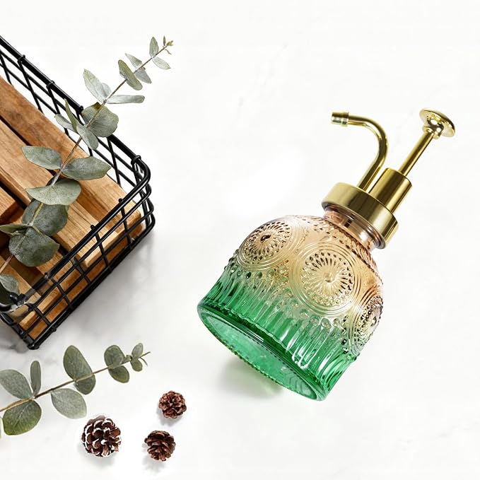 Amolliar 8 Oz Glass Soap Dispenser Plastic Gold Pump, Vintage/Farmhouse/Boho - Image 3