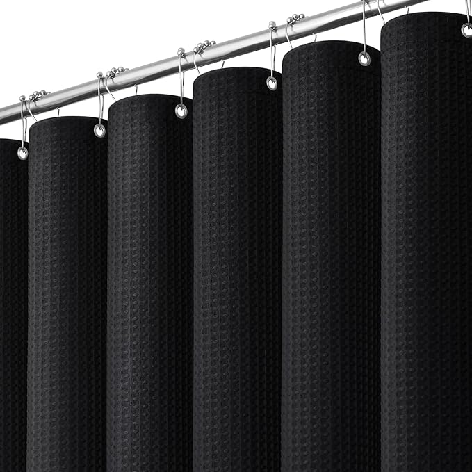 Dynamene Stall Waffle Shower Curtain 256 GSM Heavy Fabric 36x72 Black by Dynamene