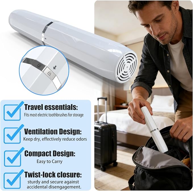 Long Ventilated Electric Toothbrush Travel Case, Portable Holder, Fits Most - Image 3