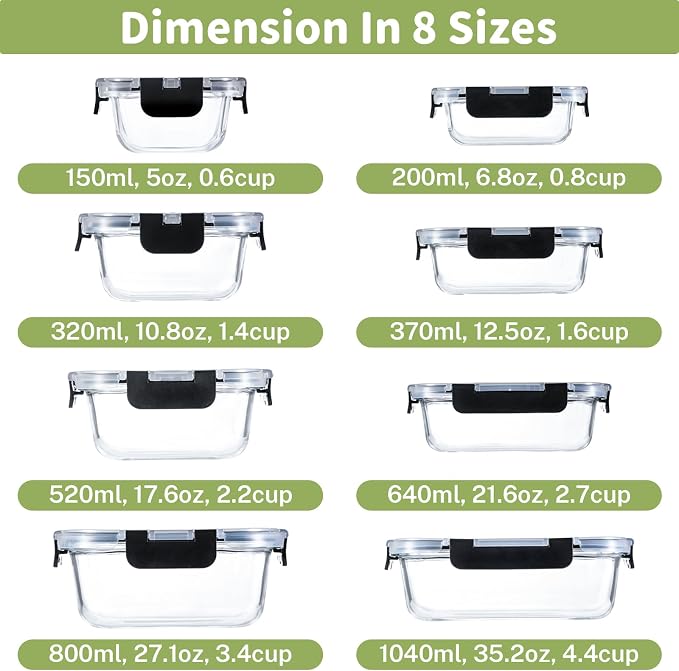 8 Pack Borosilicate Glass Food Storage Containers - Image 2