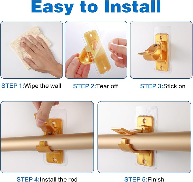 6PCS Self Adhesive Curtain Rod Bracket, No Drilling Curtain Rod Holders | 20lbs - Image 8
