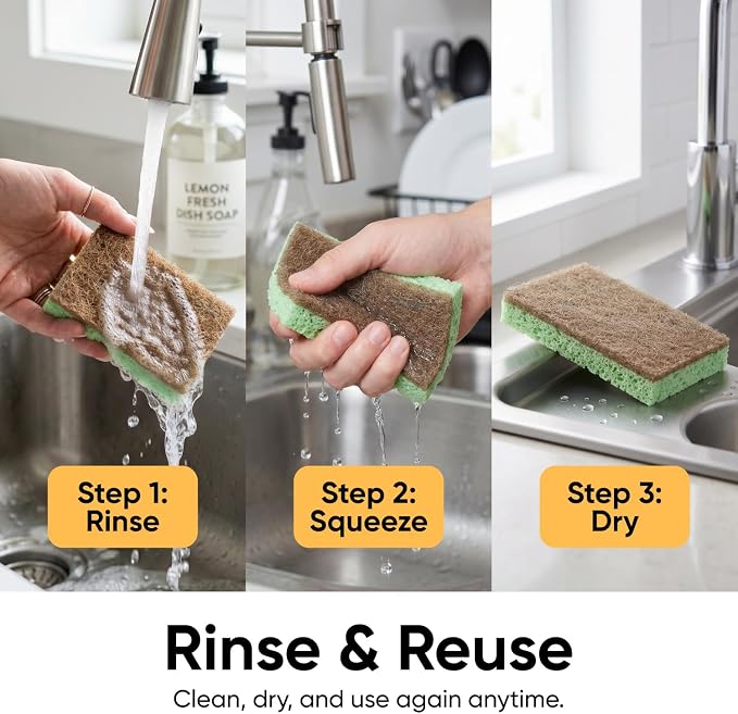 Kitchen Sponges for Washing Dishes, Non-Scratch Cellulose Dish Scrub Sponges - Image 9