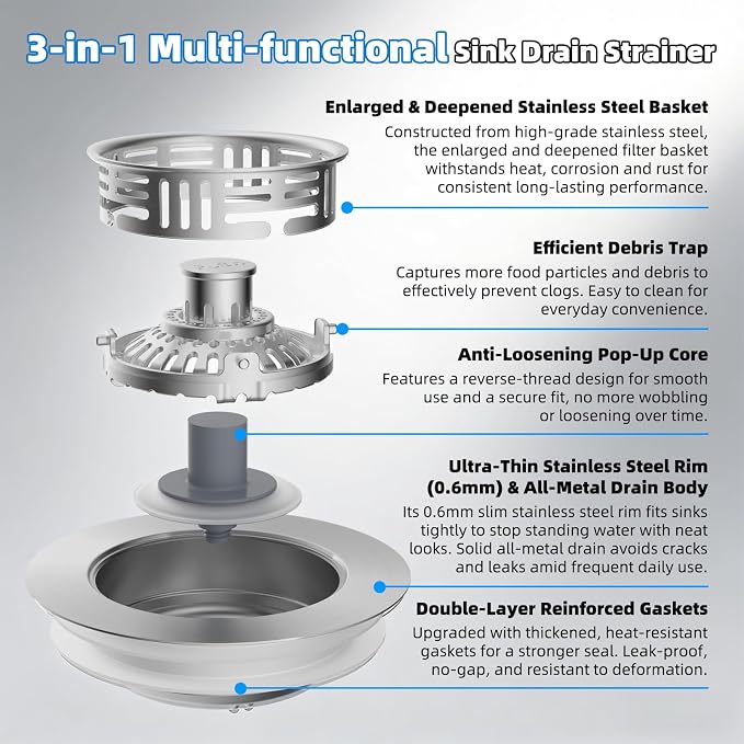 Hibbent Metal Kitchen Sink Drain Strainer and Stopper, Stainless Steel - Image 5