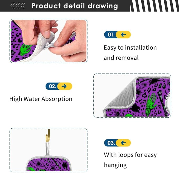 Halloween Leopard Skull Hands Sink Mat - Image 5