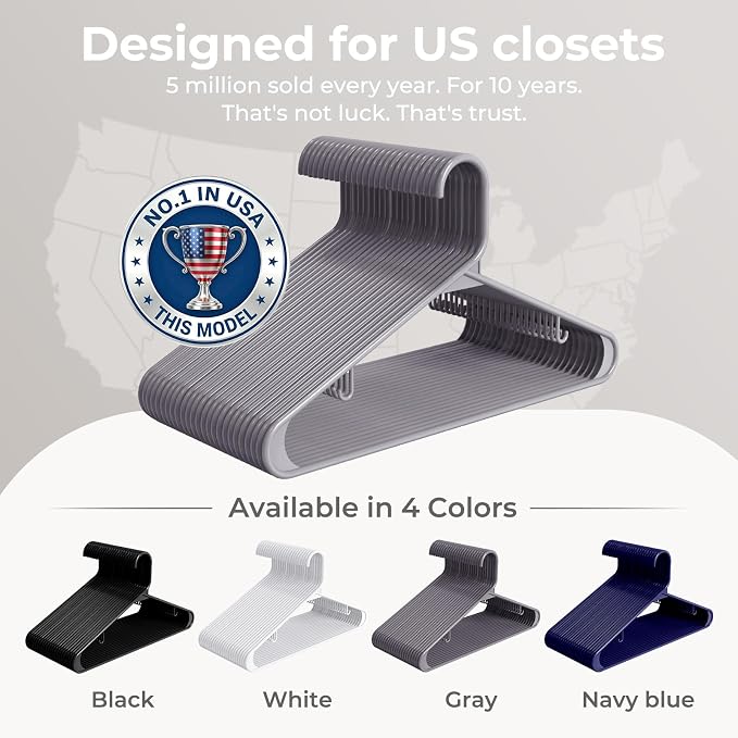 HOUSE DAY Grey Plastic Hangers 60 Pack, Slim Space-Saving Clothes Hangers | - Image 9