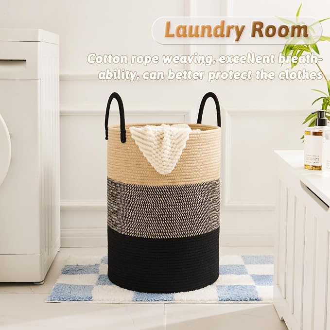 Artfeel Laundry Basket, Woven Cotton Rope Laundry Hamper, 40L - Image 2