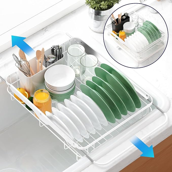 Kitsure Dish Drying Rack for Kitchen Counter, 12.2''W x 15.7''~23''L, Cutlery by Kitsure