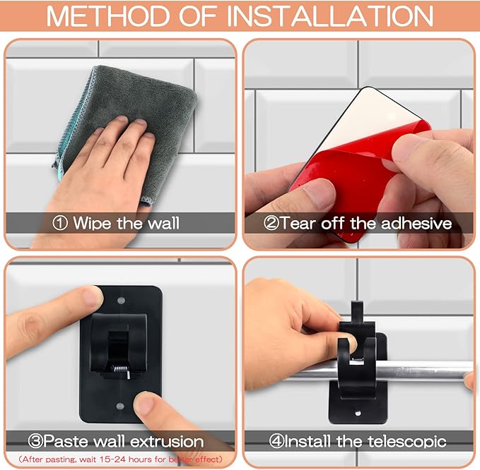 CIEMGNZOC 4 PCS Curtain Rod Bracket Holder, Universal Self Adhesive Wall Mount - Image 5