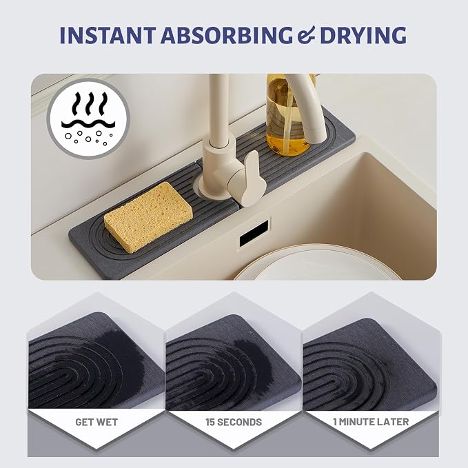 Stone Faucet Mat for Kitchen Sink, Faucet Mat Fast Drying Diatomite | Sink - Image 3