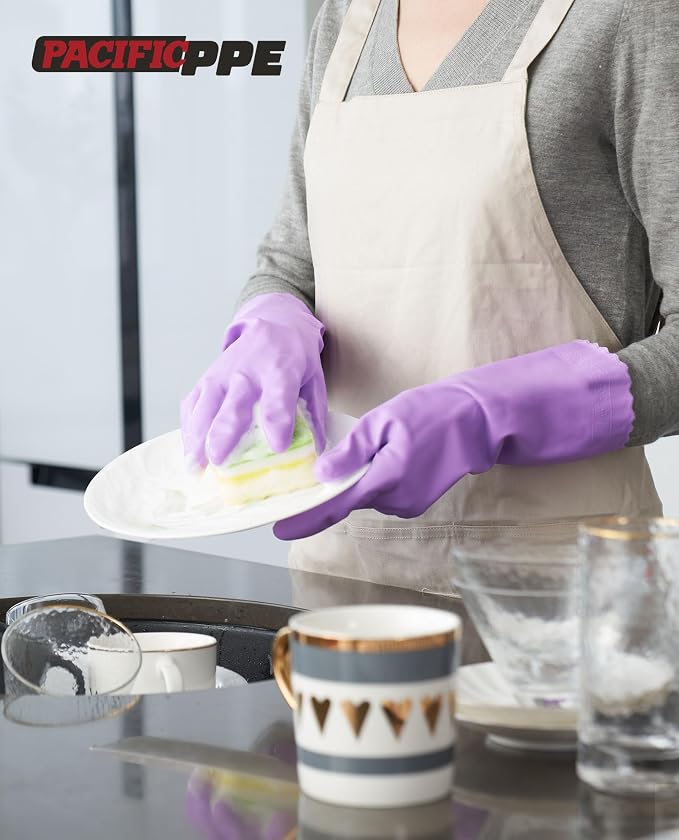 PACIFIC PPE 2 Pairs Dish Gloves, Cotton Flocked Liner, Medium | Waterproof - Image 5