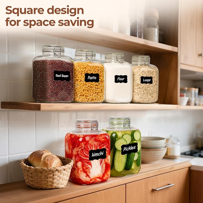 ComSaf Square Glass Jars with Airtight Lid 1.3 Gallon 2 Pack Large Canister | - Image 6