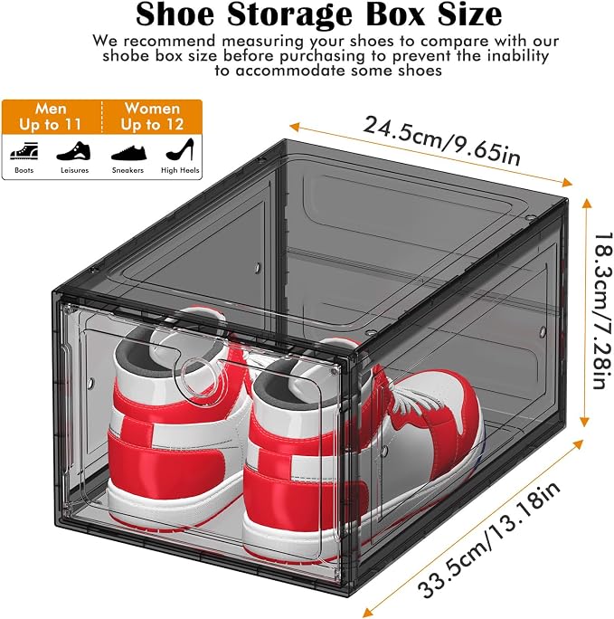 ARSTPEOE 6-Pack Black Shoe Storage Boxes Magnetic Stackable - Image 2