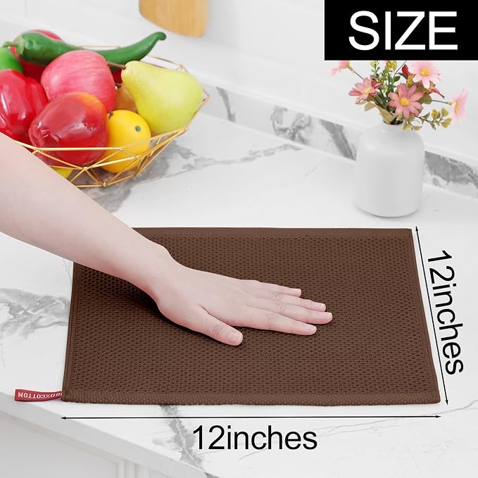 Homaxy 100% Cotton Waffle Weave Kitchen Dish Cloths 6-Pack, Coffee | 12 x 12 - Image 5