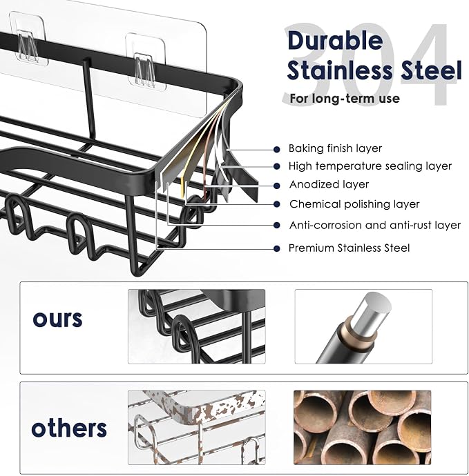 NESOMI 7-Pack Shower Caddy Adhesive, Stainless Steel Shower Organizer Shelf - Image 3
