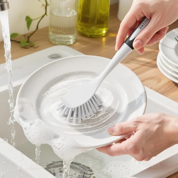 4 Pack Dish Brush with Handle, Kitchen Scrub Brushes - Image 8