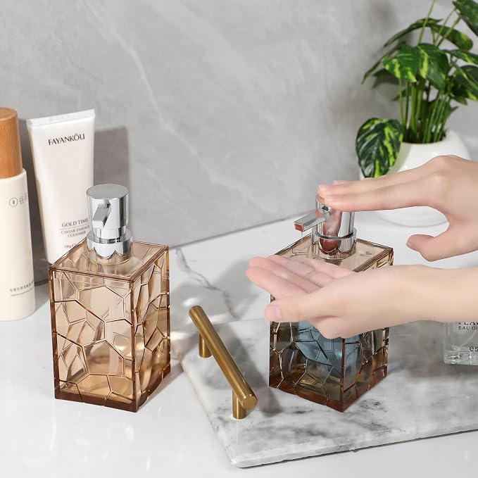 Clear Acrylic Pump Bottle Refillable Lotion Soap Dispenser 10oz Light Brown | - Image 3