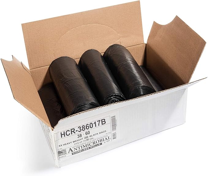 Aluf Plastics 60 Gal Black Trash Bags, 17 Micron, Industrial, Commercial - Image 2