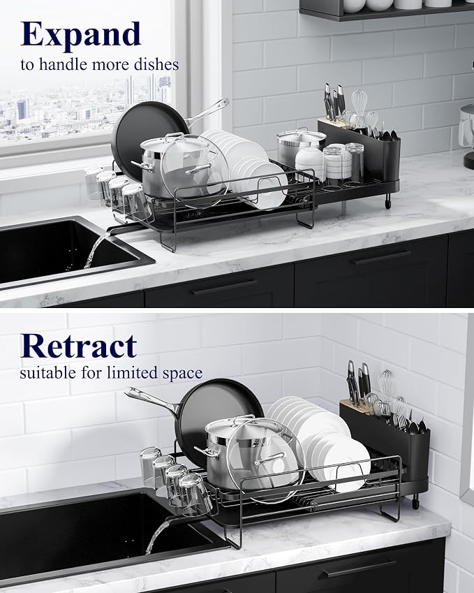 Kitsure Extendable Dish Drying Rack, 19.2"-26.7" L x 12.9" W, Anti-Rust Dish - Image 5