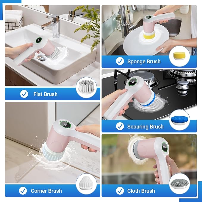 PUFTEM Electric Spin Scrubber, Cordless Shower Scrubber, Dual Speed, 6 - Image 3