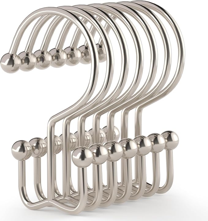 Shower Curtain Hooks, Durable Shower Curtain Rings Rust Proof, Double Glide by Goowin