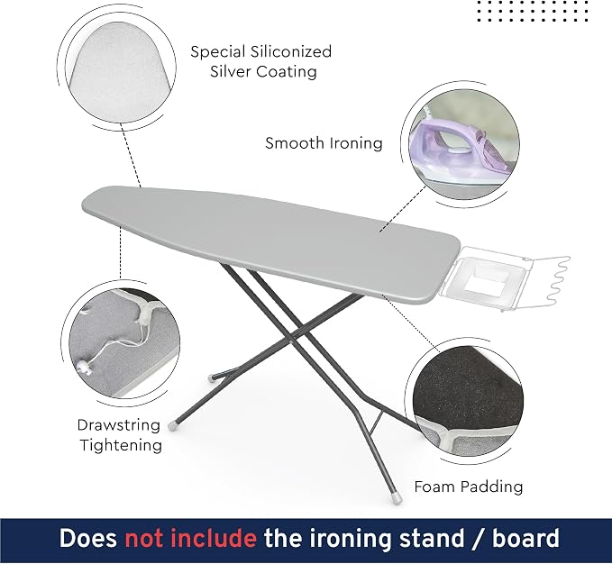 Encasa XO Ironing Board Cover and Pad, Heat Proof 54"x15" - Image 3