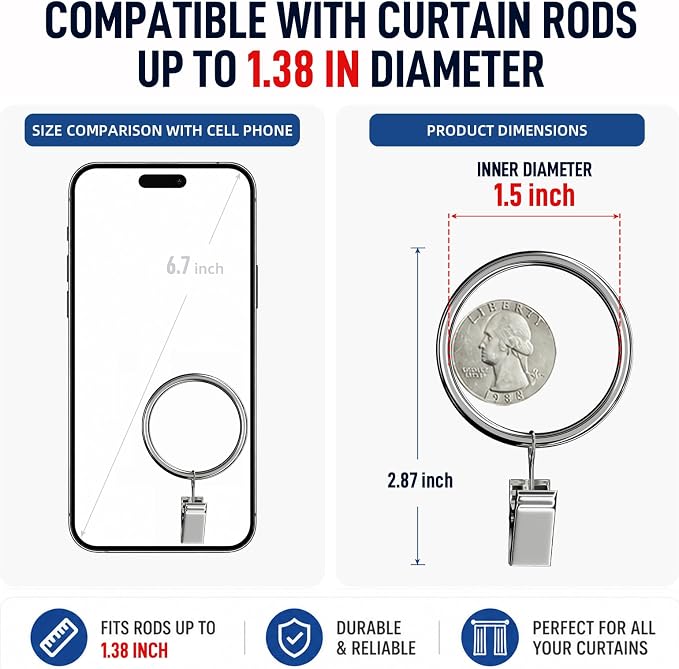 Lansian 44 Pack Curtain Rings - Image 2