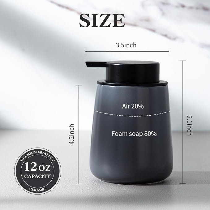 Enra Grey Soap Dispenser, Modern Ceramic Hand Soap Dispenser Bathroom | 12oz - Image 6