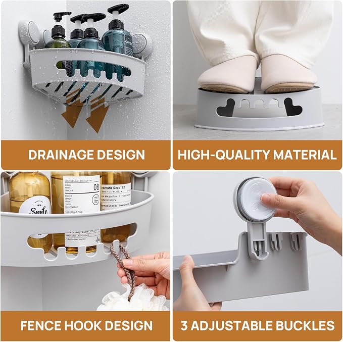 LEVERLOC Corner Shower Caddy Suction Cup, shower shelves suction cup - Image 4