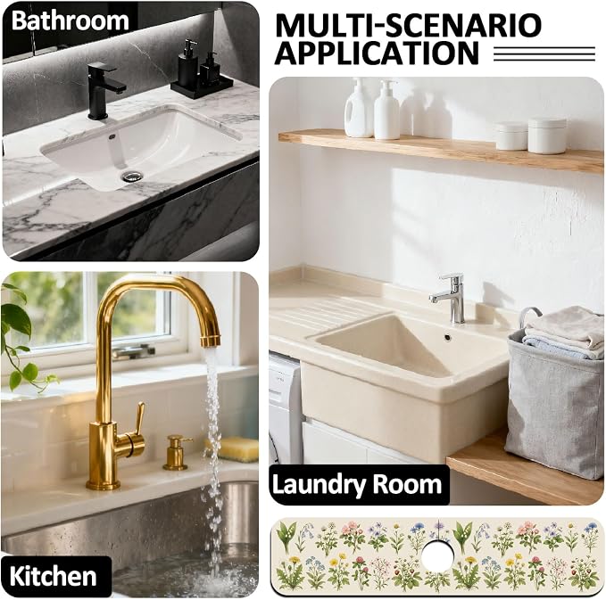 2 Pcs Flowers and Plants Kitchen Sink Splash Guard Faucet Mat - Image 7