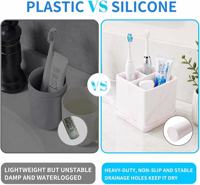 Silicone Toothbrush Holders for Bathrooms Marble Pink, 3-Slot Electric - Image 6