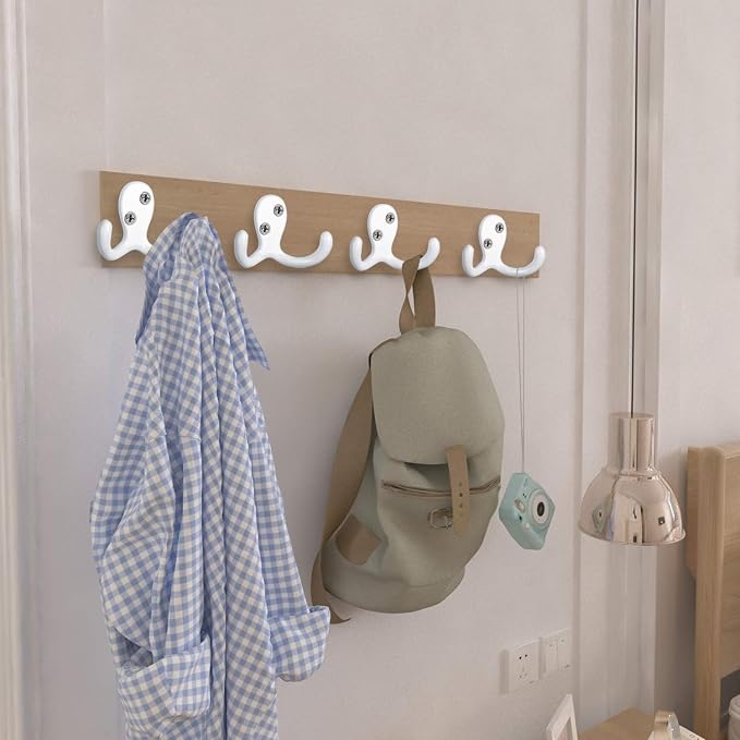 IBosins 28 Pack White Double Prong Coat Hooks Wall Mounted - Image 5
