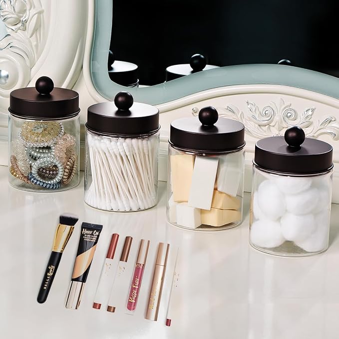 Amolliar Acrylic Apothecary Jar Bathroom Qtip Holder Bronze 2 Pack - Image 4
